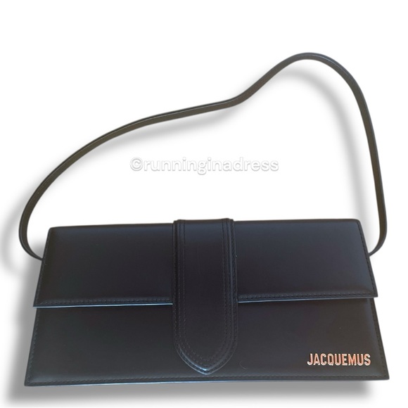 Authentic Jacquemus Long Le Bambino Leather Shoulder Bag In Black Gold Hardware - Picture 5 of 16